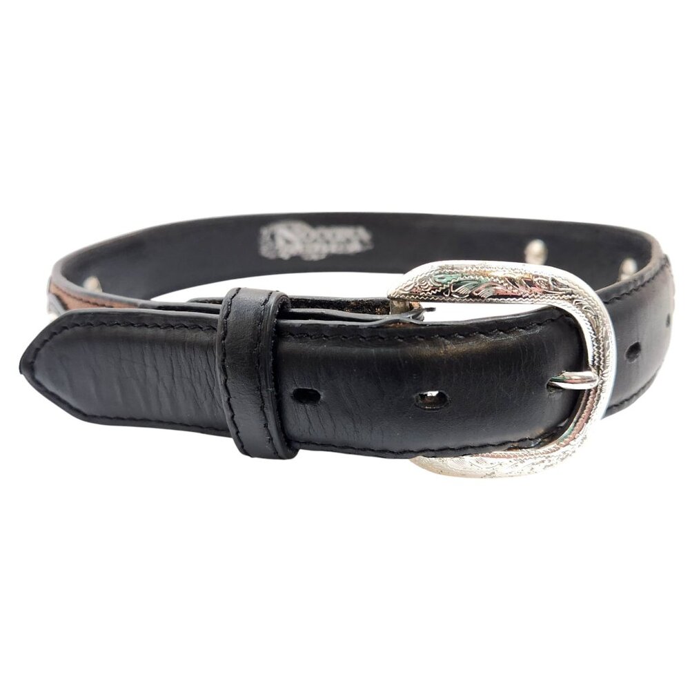 Nocona Kid's Leather Concho Belt Silver Buckle Braided Inlays 27" L x 1-1/8" W